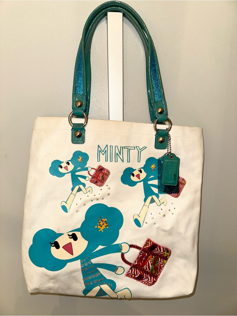 Rare Coach Poppy Minty Chan 14717 Sequin Glitter Canvas Tote Y2K
